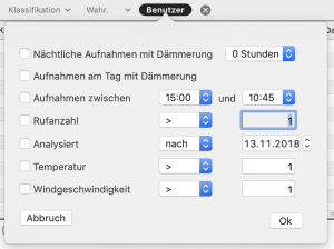 Dialog mit Filter für Aufnahmen